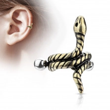 Oceľový piercing do ucha - stočený had s pásikmi na tele