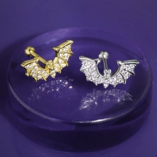 Piercing do tragusu z ocele - netopier s trblietavými krídlami a bruškom