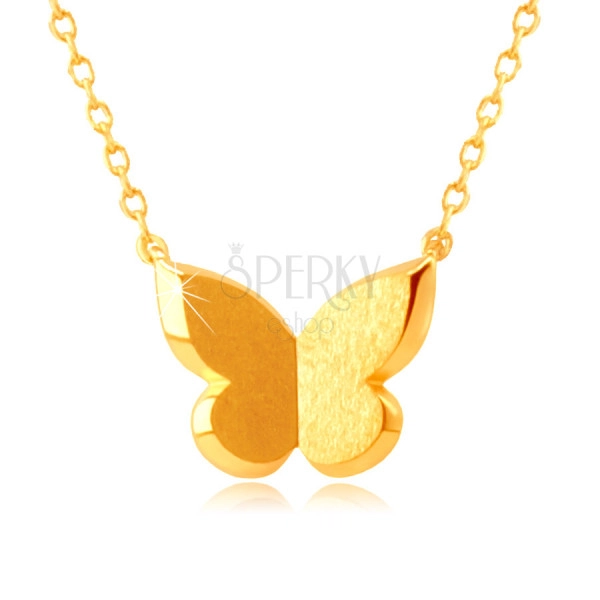 Náhrdelník v žltom zlate 585 - motýlik so saténovým povrchom