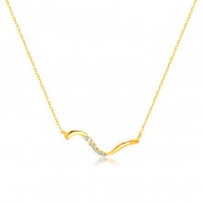 Zlatý 14K náhrdelník - nepravidelná zvlnená línia, číre zirkóniky