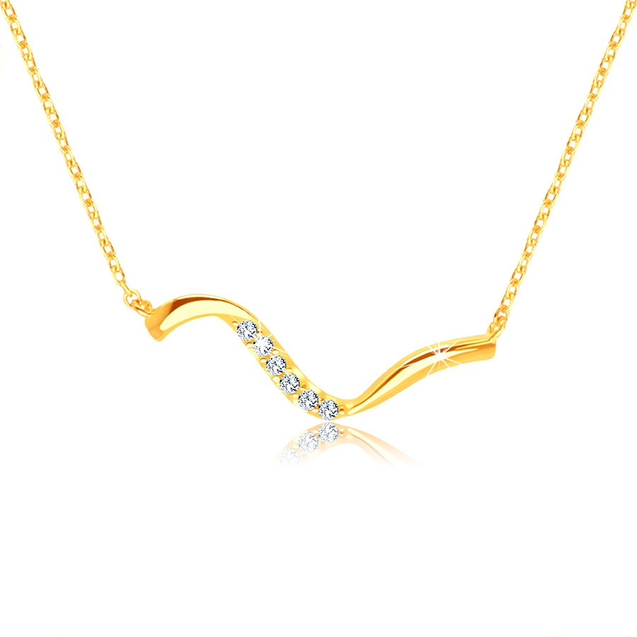 E-shop Šperky Eshop - Zlatý 14K náhrdelník - nepravidelná zvlnená línia, číre zirkóniky S1GG234.25