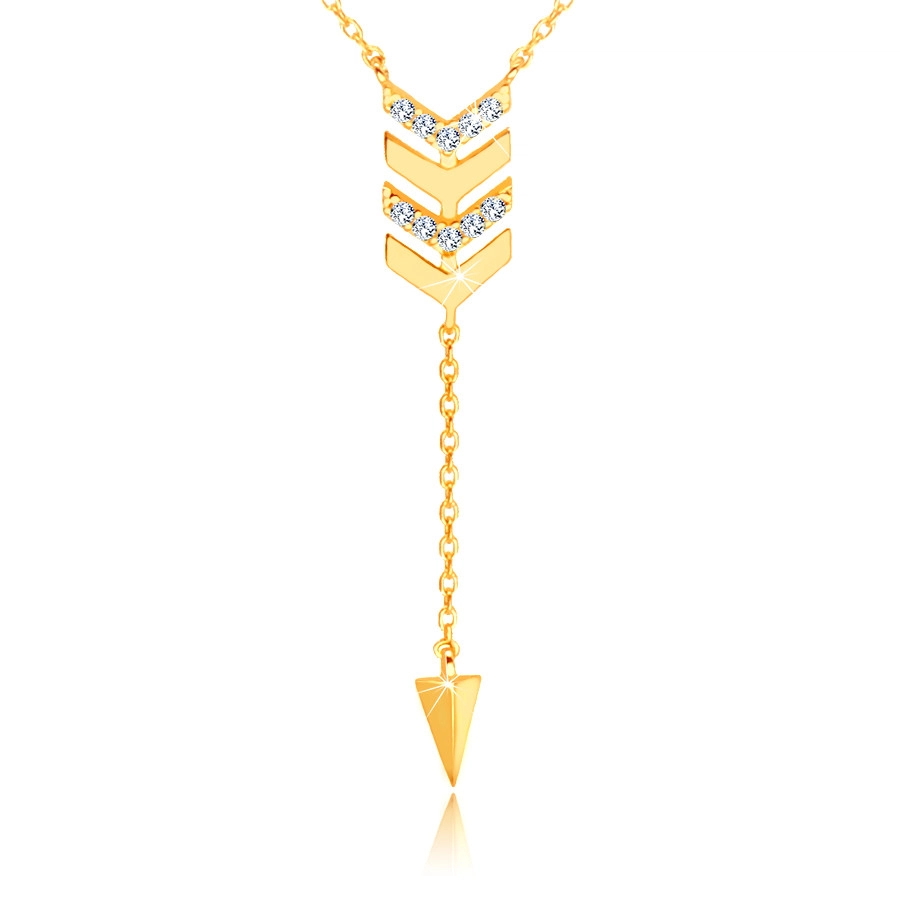 E-shop Šperky Eshop - Zlatý 585 náhrdelník - šíp s retiazkou, hrot, zirkóny čírej farby S1GG234.24
