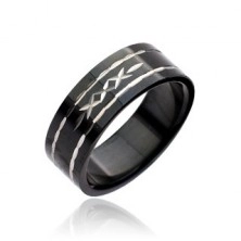 Čierny prsteň z ocele - vyryté krížiky