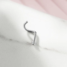 Zahnutý piercing do nosa z titánu - okrúhly brúsený zirkón čírej farby, 1 mm