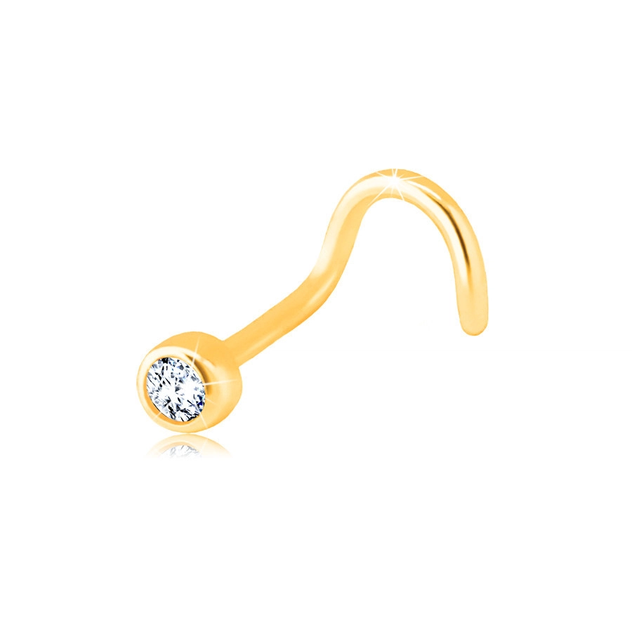 E-shop Šperky Eshop - Zahnutý piercing v žltom 9K zlate do nosa - číry ligotavý zirkón v objímke S1GG175.20