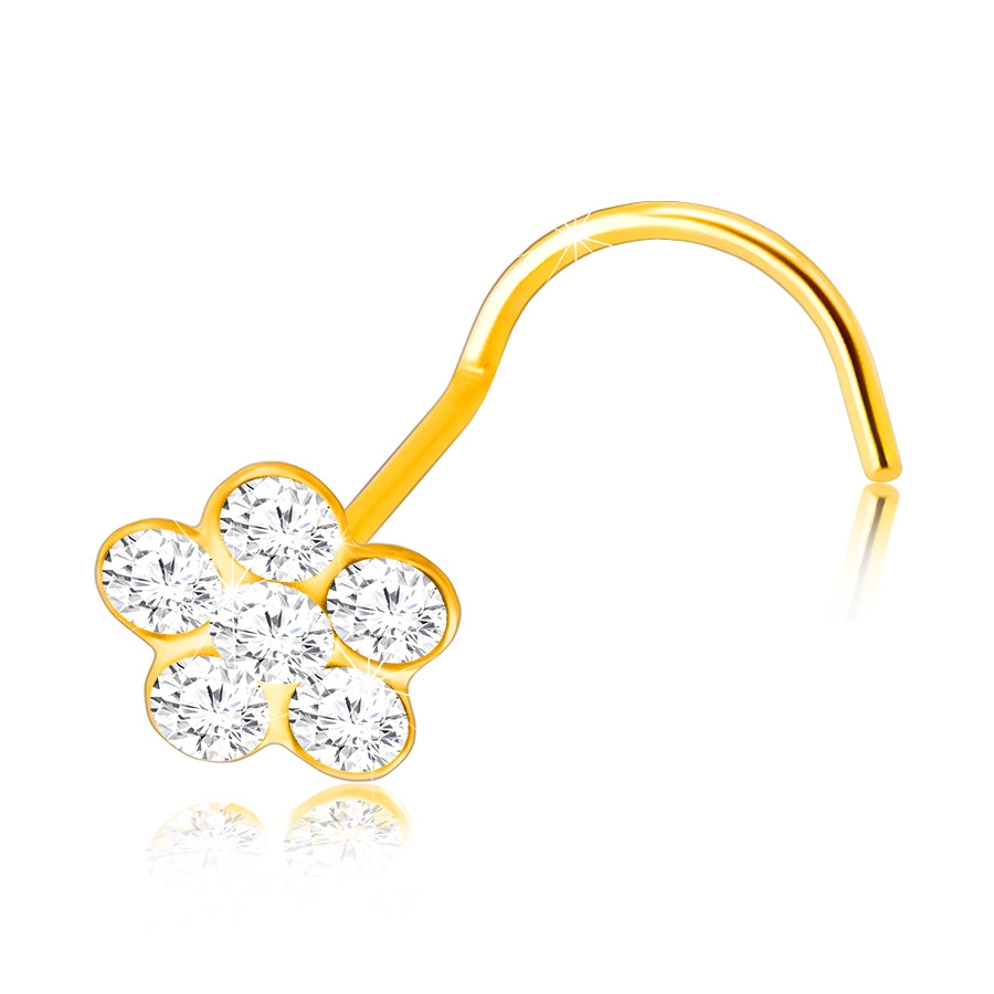 E-shop Šperky Eshop - Piercing zo žltého zlata 375 so zahnutým koncom - kvet s čírymi okrúhlymi lupeňmi S1GG175.22