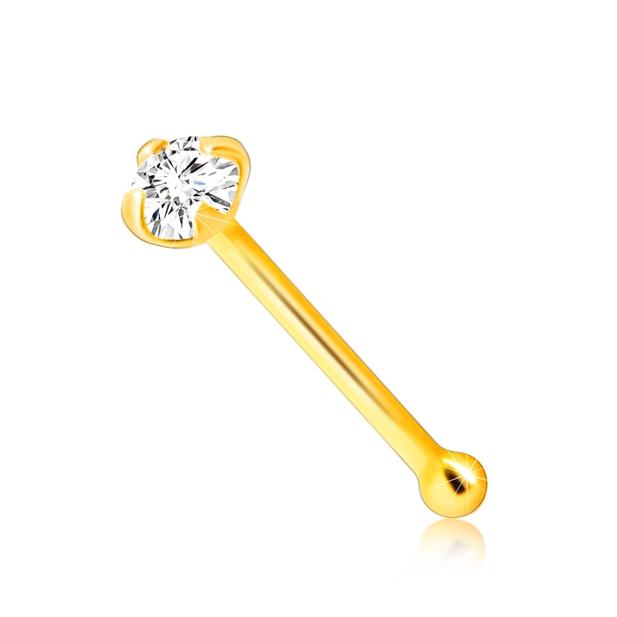 E-shop Šperky Eshop - Zlatý piercing do nosa zo 14K zlata - rovný tvar, číry zirkónik okrúhleho tvaru, 1,5 mm S1GG176.23