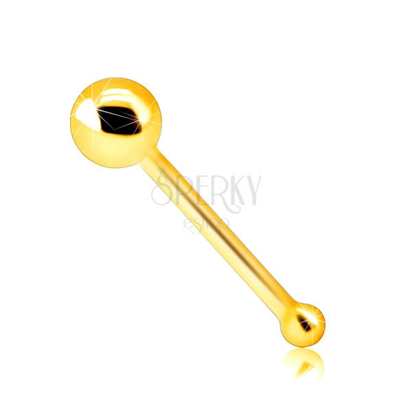 Rovný piercing do nosa zo žltého 375 zlata - zrkadlovolesklá gulôčka, 2 mm
