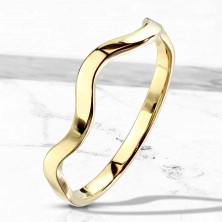 Prsteň z ocele v zlatej farbe - úzke ramená, motív vlnky, 2 mm