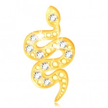 Zlatý 14K prívesok - plaziaci sa zvlnený had, drobné zirkóny čírej farby