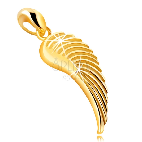 Prívesok so žltého 585 zlata - anjelské krídlo, lesklý gravírovaný povrch