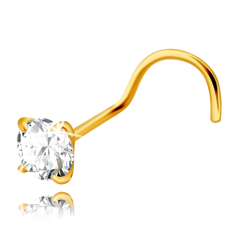 E-shop Šperky Eshop - Piercing zo žltého 585 zlata so zahnutým koncom - číry zirkónik okrúhleho tvaru, 3 mm S1GG240.01