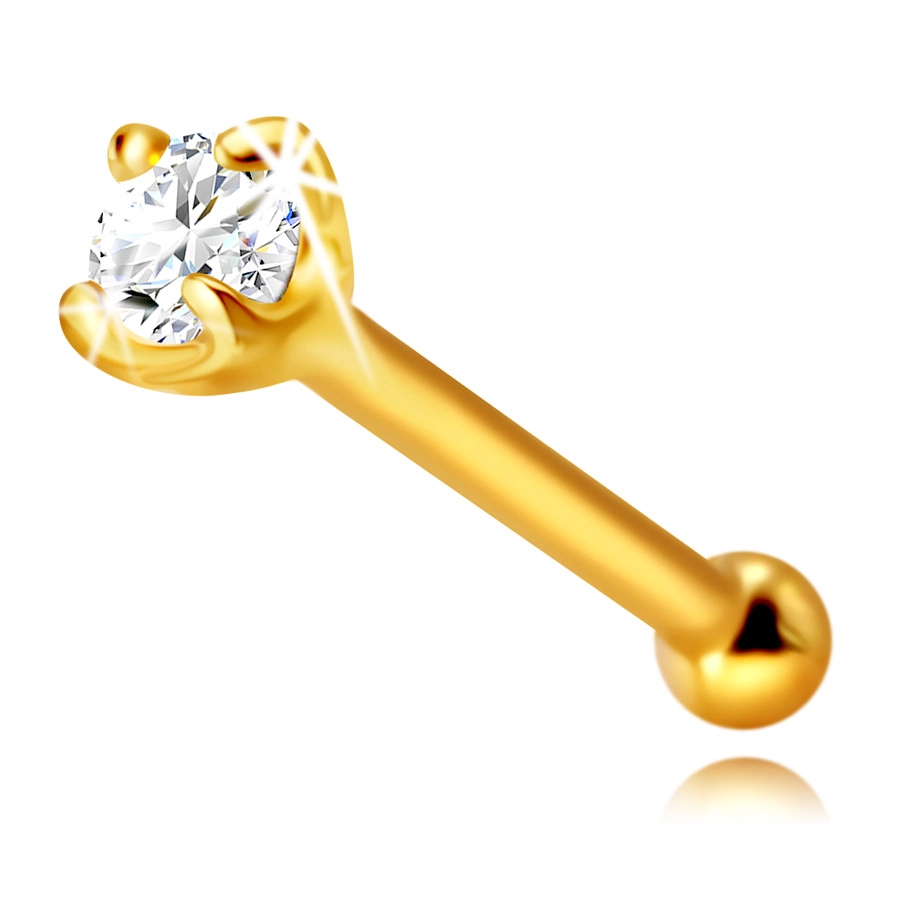 E-shop Šperky Eshop - Piercing do nosa z 585 žltého zlata - lesklá tyčinka ozdobená ligotavým zirkónikom, 1,75 mm S1GG240.08