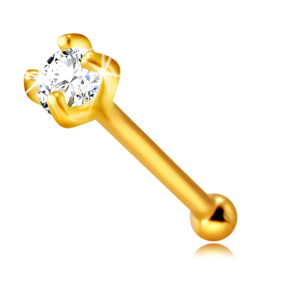 E-shop Šperky Eshop - Piercing do nosa zo 14K zlata - číry okrúhly zirkónik medzi štyrmi paličkami, 2 mm S1GG240.09