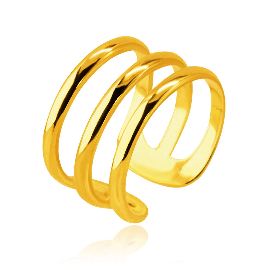 E-shop Šperky Eshop - Falošný piercing zo zlata 585 do ucha - krúžok z troch tenkých lesklých pruhov S1GG234.17