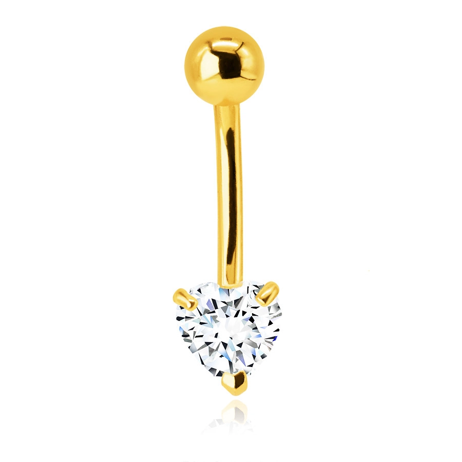 E-shop Šperky Eshop - Piercing do bruška zo 14K zlata - ligotavý zirkón v tvare srdca v čírom odtieni S1GG234.22