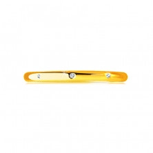 Zlatá obrúčka zo 14K zlata - tri zirkóniky čírej farby, zrkadlovolesklý a hladký povrch