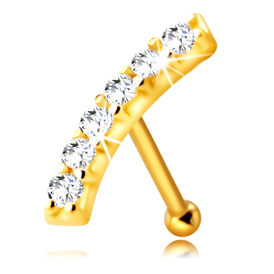 E-shop Šperky Eshop - Zlatý 585 piercing do nosa - mierne zaoblený pásik s čírymi zirkónikmi S1GG240.05