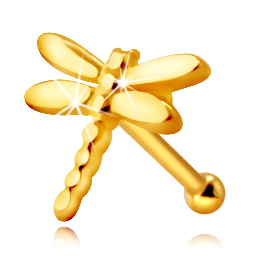 E-shop Šperky Eshop - Zlatý 585 piercing do nosa - vážka s lesklými dlhými krídelkami S1GG240.03