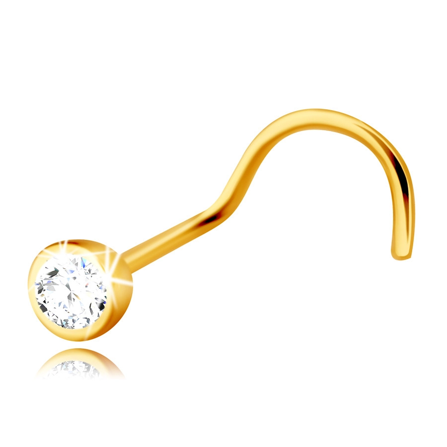 E-shop Šperky Eshop - Piercing do nosa zo 14K zlata so zahnutým koncom - číry zirkónik v okrúhlej objímke, 2 mm S1GG240.07