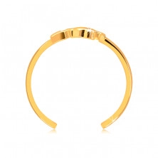Prsteň zo žltého zlata 585 s otvorenými ramenami - nápis "LOVE", okrúhly číry zirkón v srdiečku