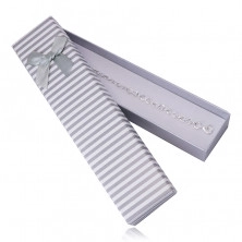 Darčeková krabička na retiazku alebo náramok - biele a sivé pruhy, ozdobná mašlička