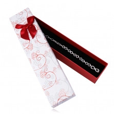 Darčeková bielo-červená krabička na náramok alebo retiazku - ornamenty, červená mašľa