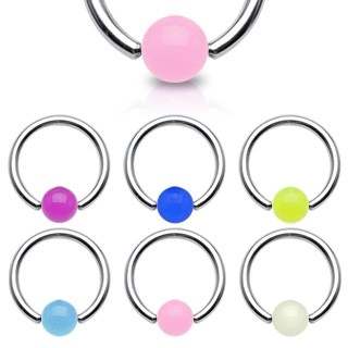 Piercing - krúžok, žiariaca gulička - Rozmer: 1,2 mm x 10 mm x 4x4 mm, Farba piercing: Neónová zelená