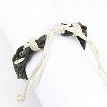 Kožený náramok pletenec - čierne prúžky prepletené farebnými motúzikmi