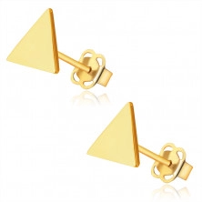 Puzetové náušnice zo 14K zlata - zrkadlovolesklé symetrické trojuholníky, hladký povrch 