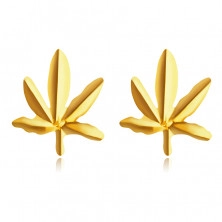 Náušnice zo 14K žltého zlata - marihuanové listy, puzetky