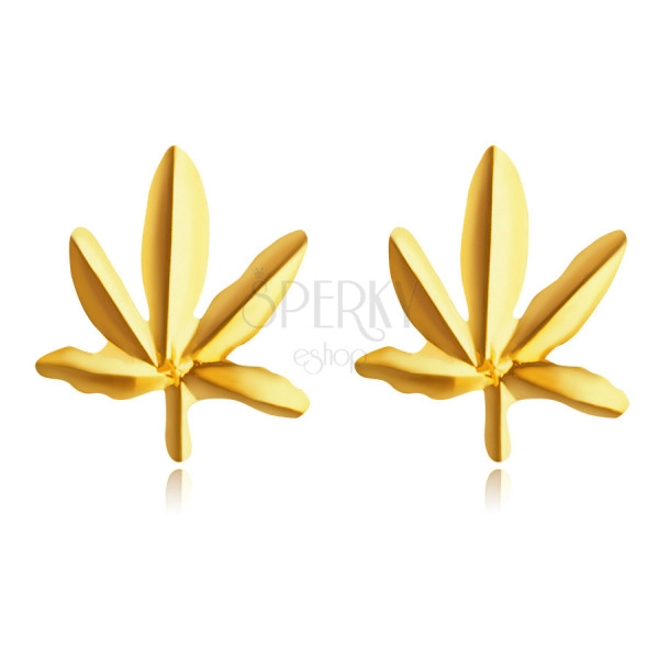 Náušnice zo 14K žltého zlata - marihuanové listy, puzetky