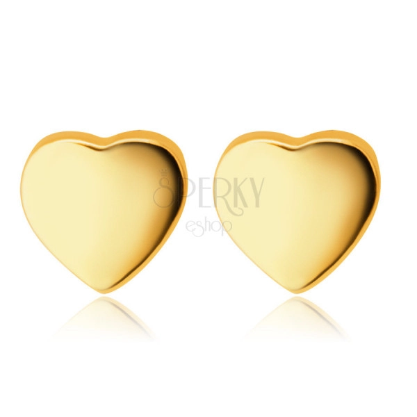 Náušnice zo žltého 14K zlata - hladké zrkadlovolesklé srdiečka, puzetky