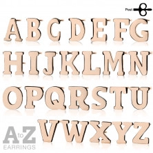 Oceľové náušnice v medenej farbe - písmeno abecedy "C", puzetky