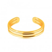 Prsteň zo žltého zlata 585 s otvorenými ramenami - tri tenké hladké prúžky