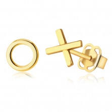 Náušnice zo 14K žltého zlata - symbol "XO" - Objatia a Bozky, puzetky