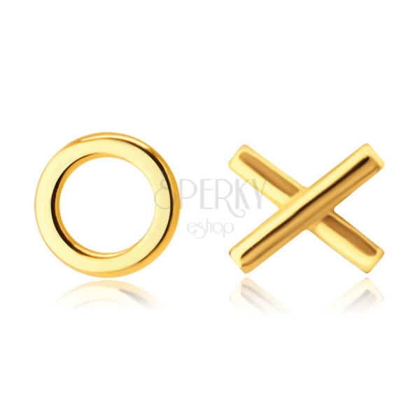 Náušnice zo 14K žltého zlata - symbol "XO" - Objatia a Bozky, puzetky