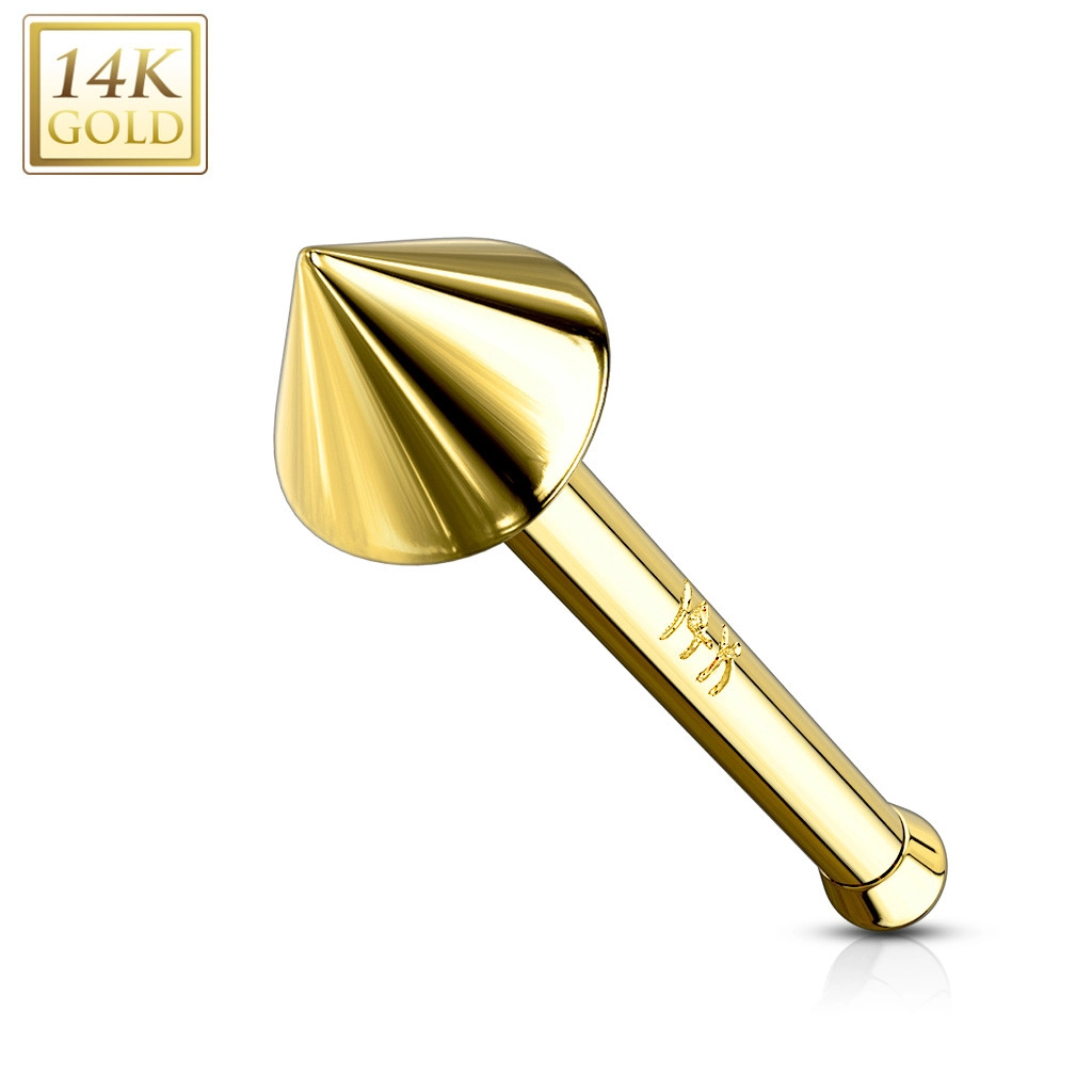 E-shop Šperky Eshop - Rovný piercing do nosa zo žltého 14 zlata - lesklý kužeľ na rovnej tyčke S1GG223.25