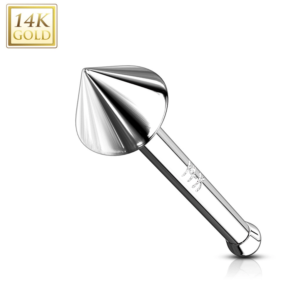 E-shop Šperky Eshop - Rovný piercing do nosa z bieleho 14K zlata - lesklý kužeľ S1GG223.24