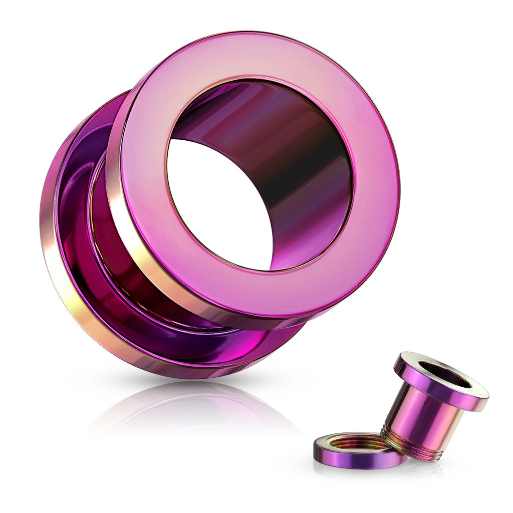 Tunel do ucha z 316L ocele - lesklý povrch ružovej farby, PVD povrchová úprava - Hrúbka: 10 mm