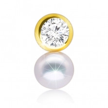 Zlatý 14K prívesok - okrúhly trblietavý zirkón, hladká biela sladkovodná perla