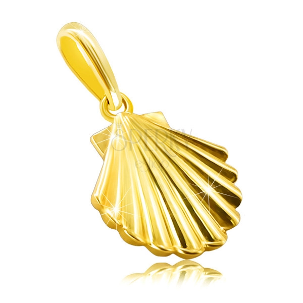 Zlatý prívesok zo 14K žltého zlata - morská mušľa, lesklý a hladký povrch