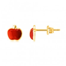 Náušnice zo 14K zlata - jabĺčko s červenou glazúrou, lesklý vypuklý povrch 