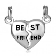 Strieborný 925 dvojprívesok rozpoleného srdca s nápisom "BEST FRIEND"