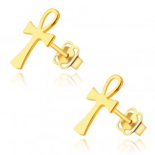 Zlaté 14K náušnice - Anch, vzor nílskeho kríža, puzetové zapínanie