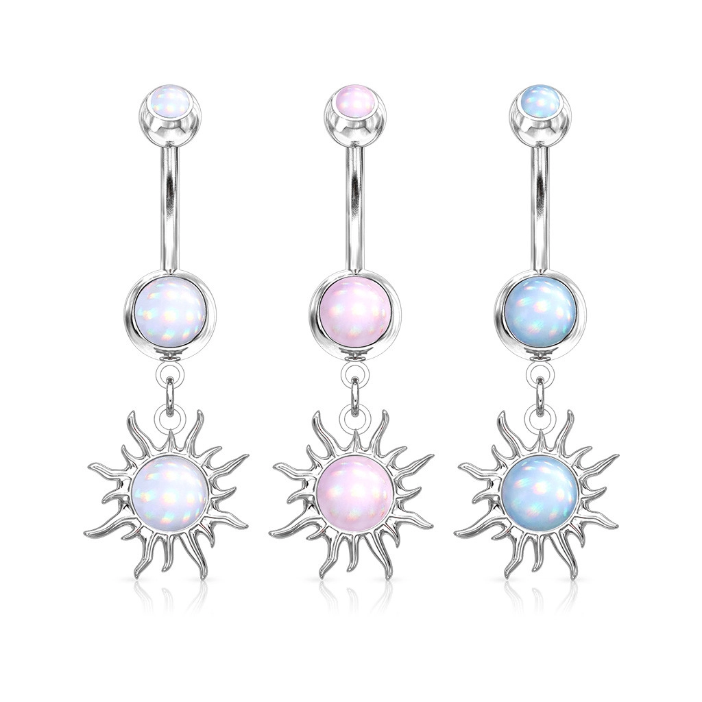 E-shop Šperky Eshop - Oceľový 316L piercing do bruška, ródiovaný - slnko, guličky, epoxidová vrstva, 1,6 mm U10.10 - Farba: Číra