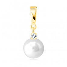 Zlatý 14K prívesok - drobný okrúhly zirkón, hladká biela sladkovodná perla