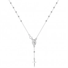 Strieborný 925 náhrdelník - medailón s Pannou Máriou a krížom, retiazka s korálkami