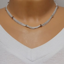Strieborný 952 náhrdelník - retiazky bodovo spájané striebornými a ružovo-zlatými korálikmi 