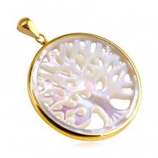Zlatý 9K prívesok - veľký hladký kruh, strom života, perleť, dúhové odlesky